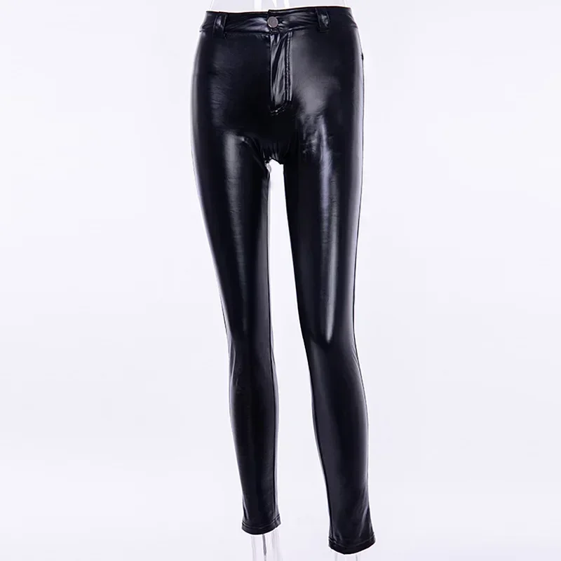 Moda mujer PU negro pantalones de piel sintética cintura alta Push Up medias Leggings elástico flaco PU pantalones Otoño Invierno ropa de calle