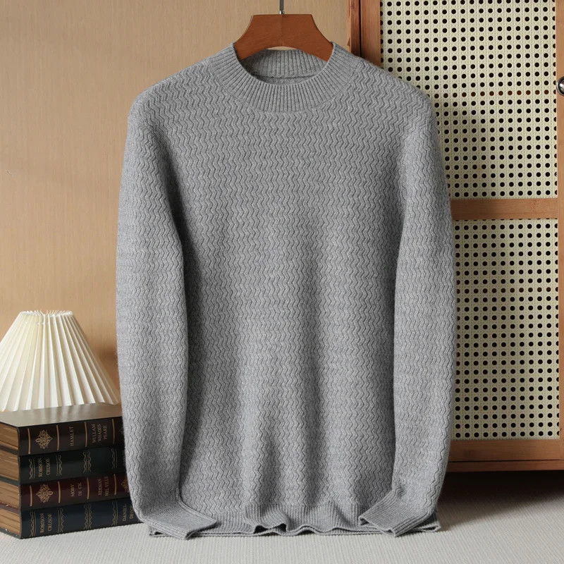 2023 Men\'s High End 100 Pure Cashmere Knitted Diamond Round Neck Sweater Winter Warm Pullover Solid Autumn Solid Business Top