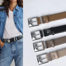 Genuine Leather Women's Belt Cowhide Versatile Simple Casual Pants Jeans, Decorative Women's Needle Buckle Belt Width 3.3CM