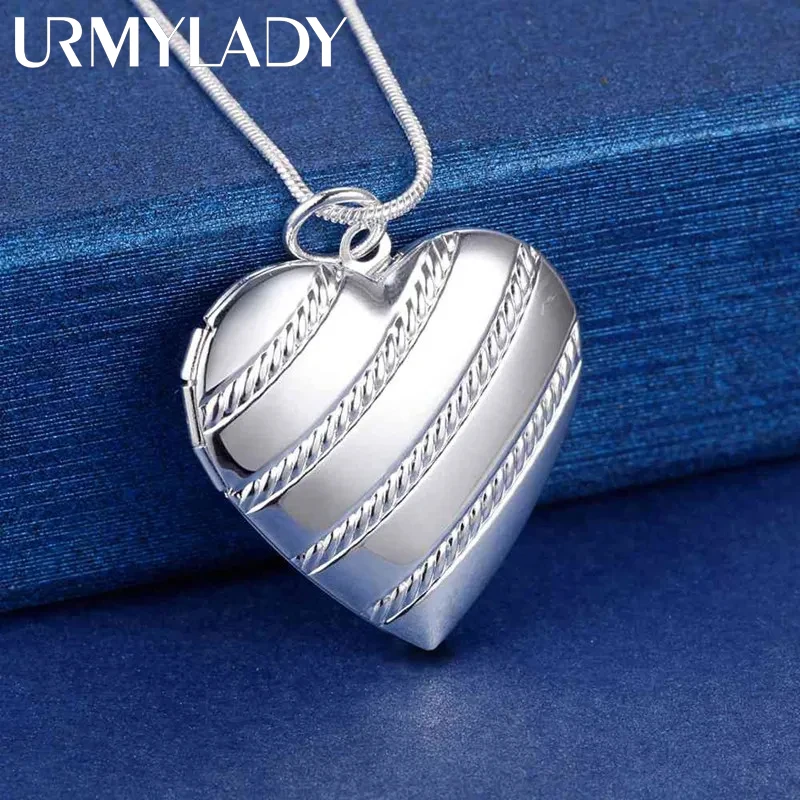 925 Sterling Silver Necklace 18 inches Heart photo frame Pendant For Women Fashion trend Jewelry Christmas Gifts