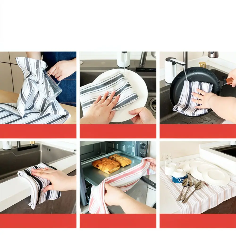 Nordic Striped Kitchen Towel Soft Cotton Dish Rag Absorbent Tea Napkin Cleaning Wipe For Ruier Home Table Decor