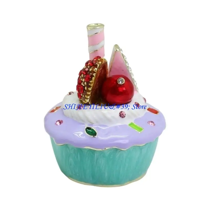 E21F Handcrafted Enamel Alloy Ring Holder In Blue And Pink For Gift Giving