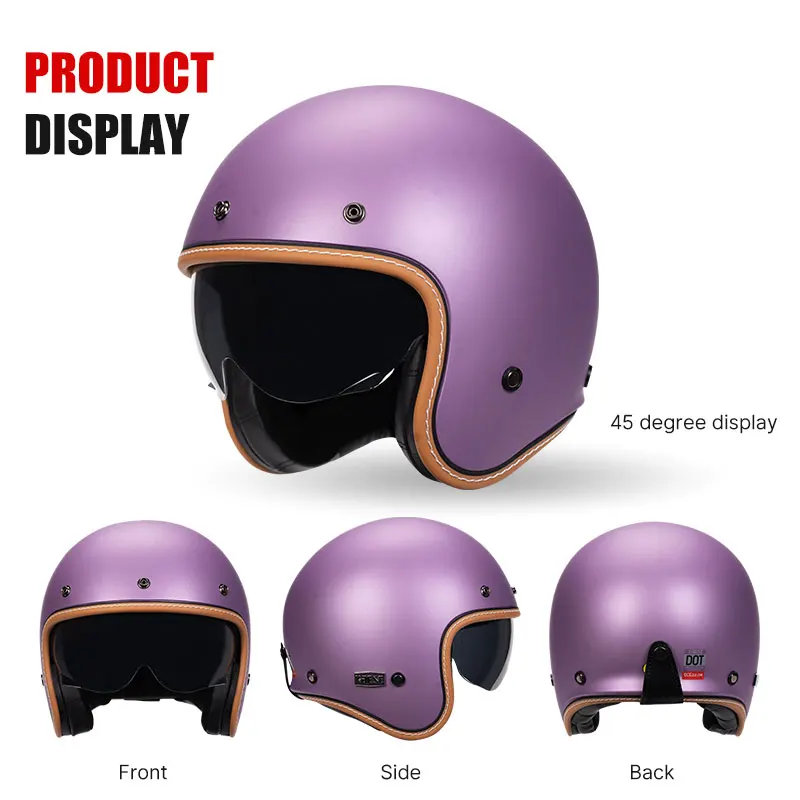 Open Face Helmet Motorcycle Helmet Men\'s Vintage Retro 3/4 Jet Helmet Cafe Racer Helmet All-season Universal DOT Motorcycle