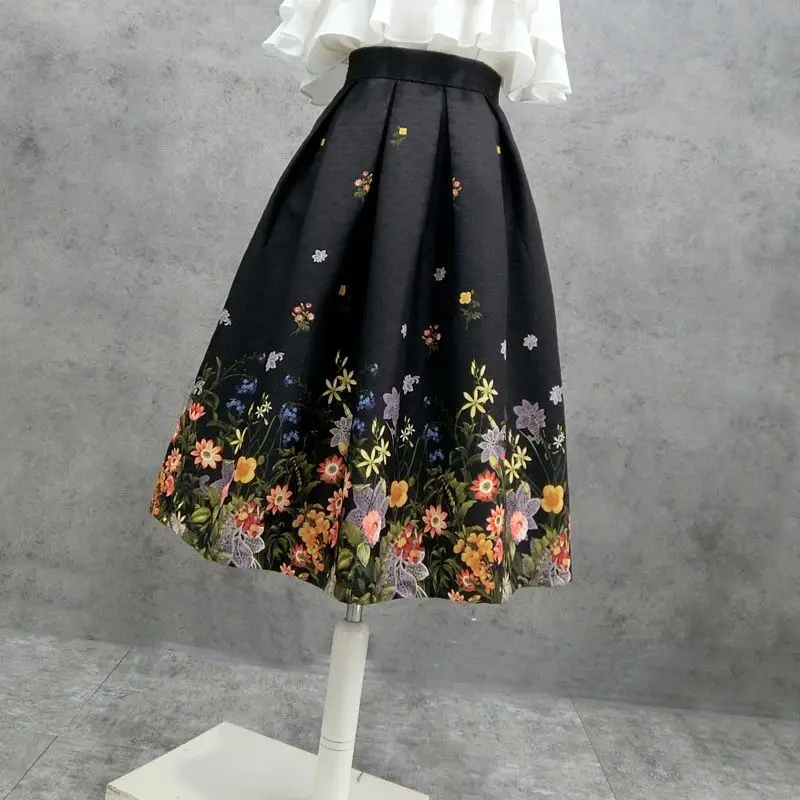 

Female Jacquard Autumn Skirts for Women A-line Vintage Fashion Mujer Elegant Skirt Ladies High Waist Casual Long Skirts Q527