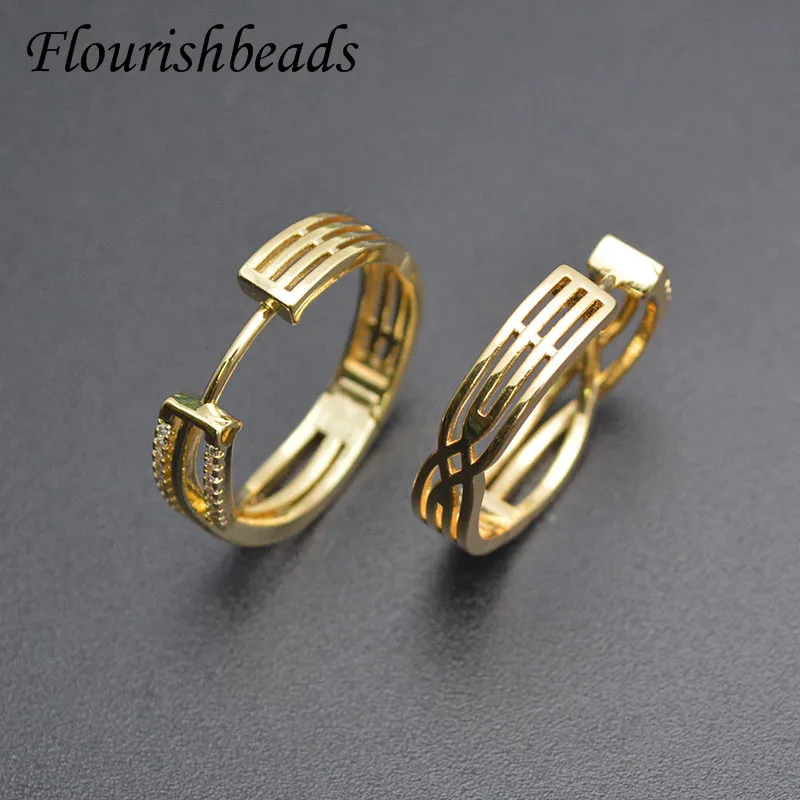 Big Size High Quality Real Gold Plated CZ Paved Circle Hoop Earrings for Women Girl Wedding Party Nickel Free Accessories 20pcs