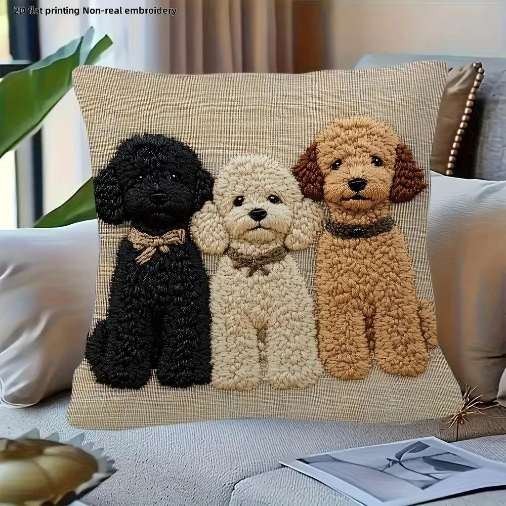 1pc non-Embroidered Poodle Pillow Cover, Polyester 2D Double-Sided Print, Soft Decorative Cushion Case for Pet Lovers, Cozy Home