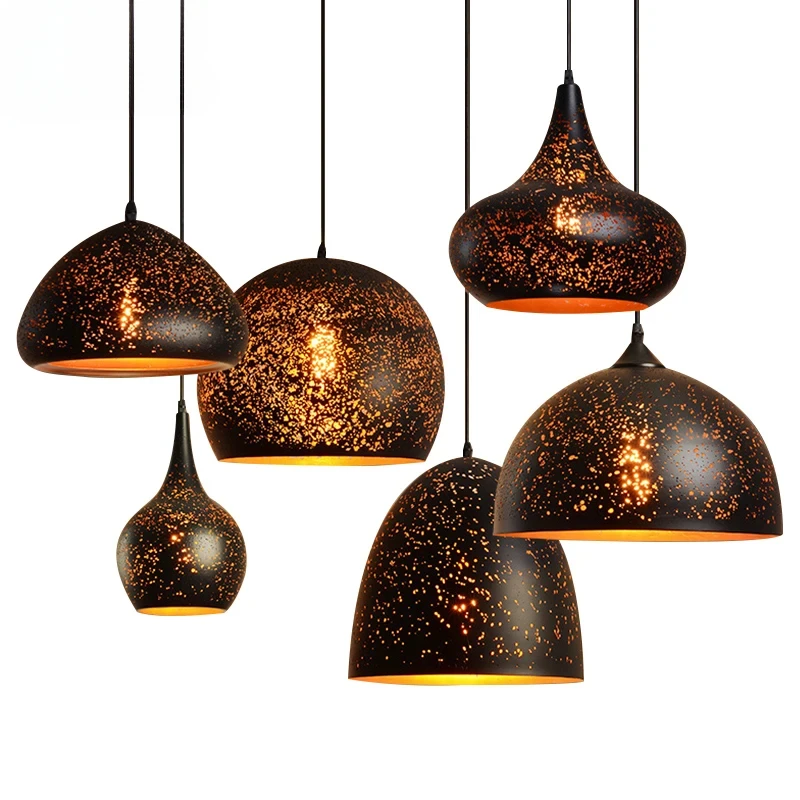 

Vintage Pendant Lamp Iron Loft Nordic Porous Retro E27 Etching shade Bar Restaurant Industrial Wind Rust