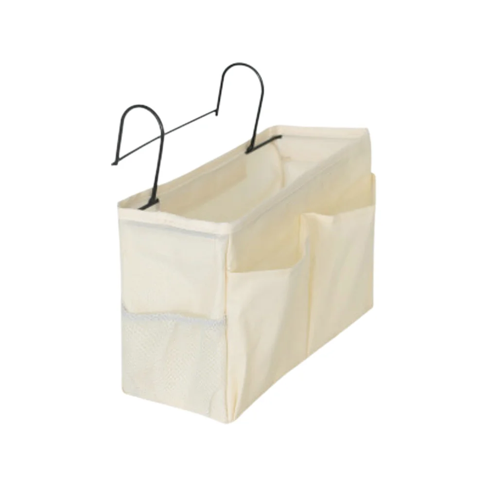 

Beige Hanging Storage Bag Bedside Organizer Canvas Pouch Suitable for Dorm Room Electronics Books Glasses Snacks Space Saving
