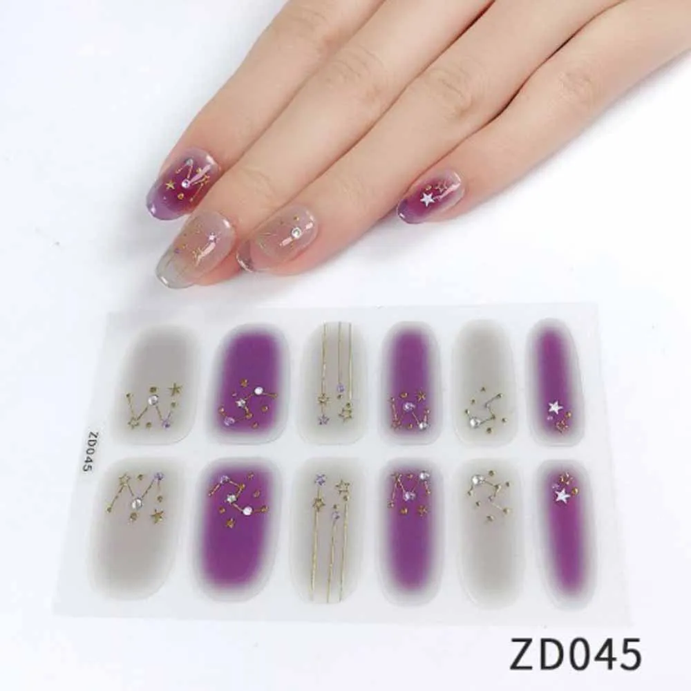 Full Cover Nail Art Stickers Star Drill Decorated Nail Wraps Tips Waterproof Adhesive Nail Polish Strips Wearable Fake Nails