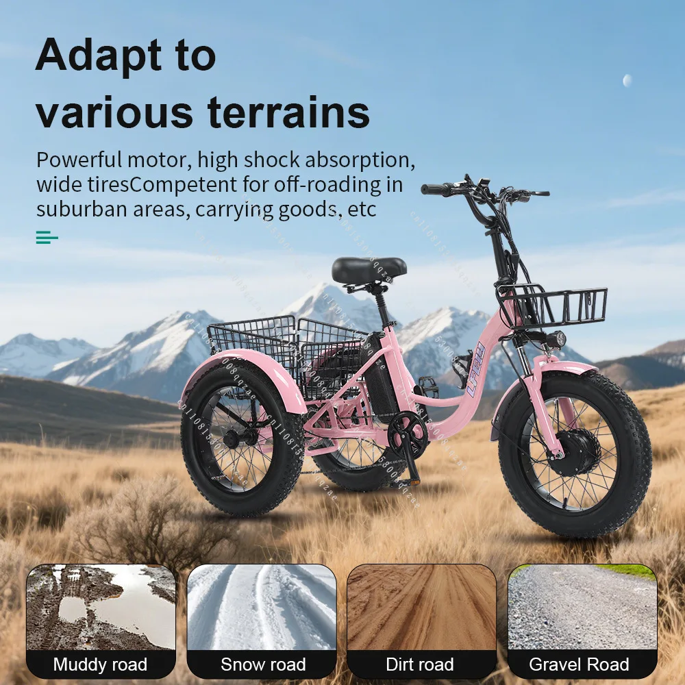 

Крутой 20-дюймовый электрический трицикл с толстыми шинами, педальным приводом и литиевой батареей, снегоход