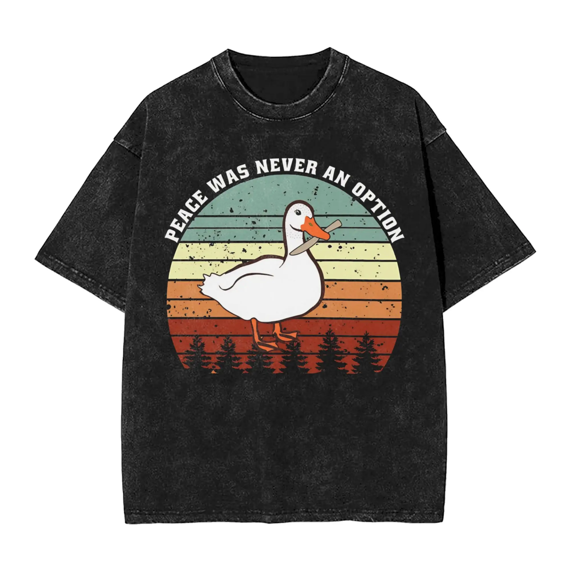 Peace was Never An Option Untitled Goose T Shirt Hip Hop Washed  Oversize T-Shirts  Vintage Men Tops Streetwear Summer Tees