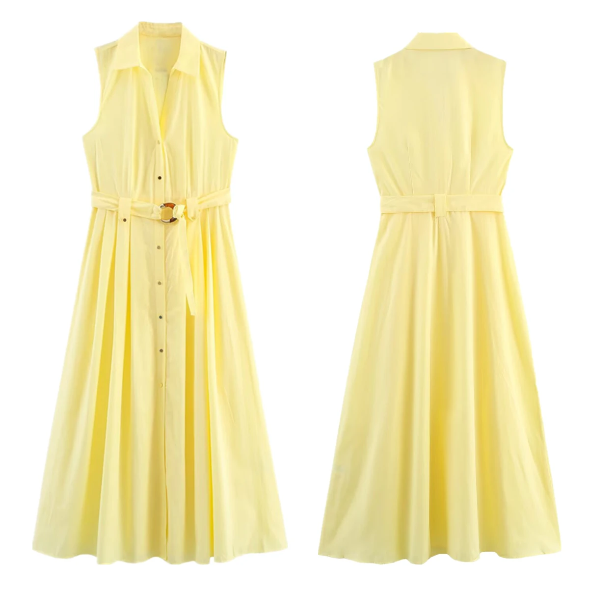

Maxdutti Nordic Minimalist Yellow Poplin Dress French Elegant Commuting Casual Shirt Dress Women Evening Dresses Party Dresses V