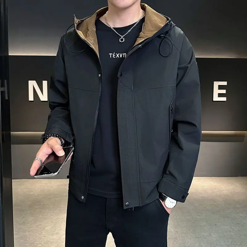 

New 2024 Men's Hooded Jaet Youth Faion High Quali Workwear Outerwear Polyester Nylon Cosite Fiber Long Sve Zipper