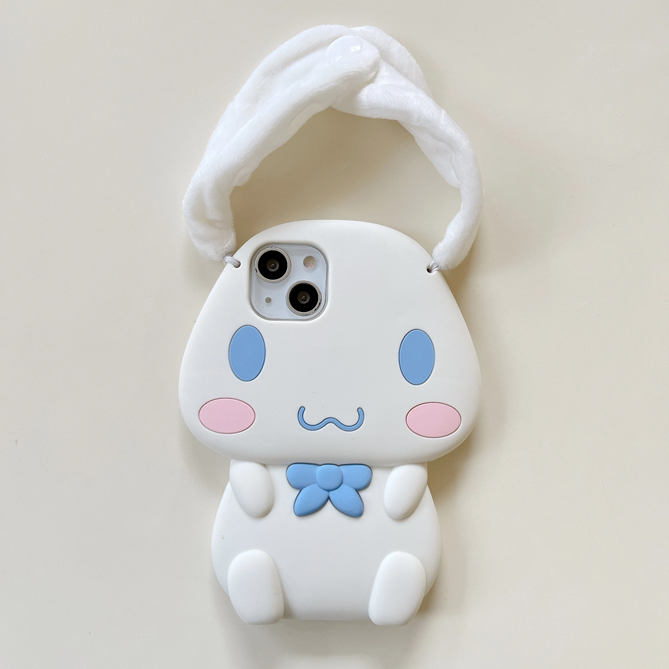 

3D Sanrio Cinnamoroll Plush Ears Silicone Non-slip Phone Cases For iPhone 14 Plus 13 12 11 Pro Max Personality Soft Back Cover