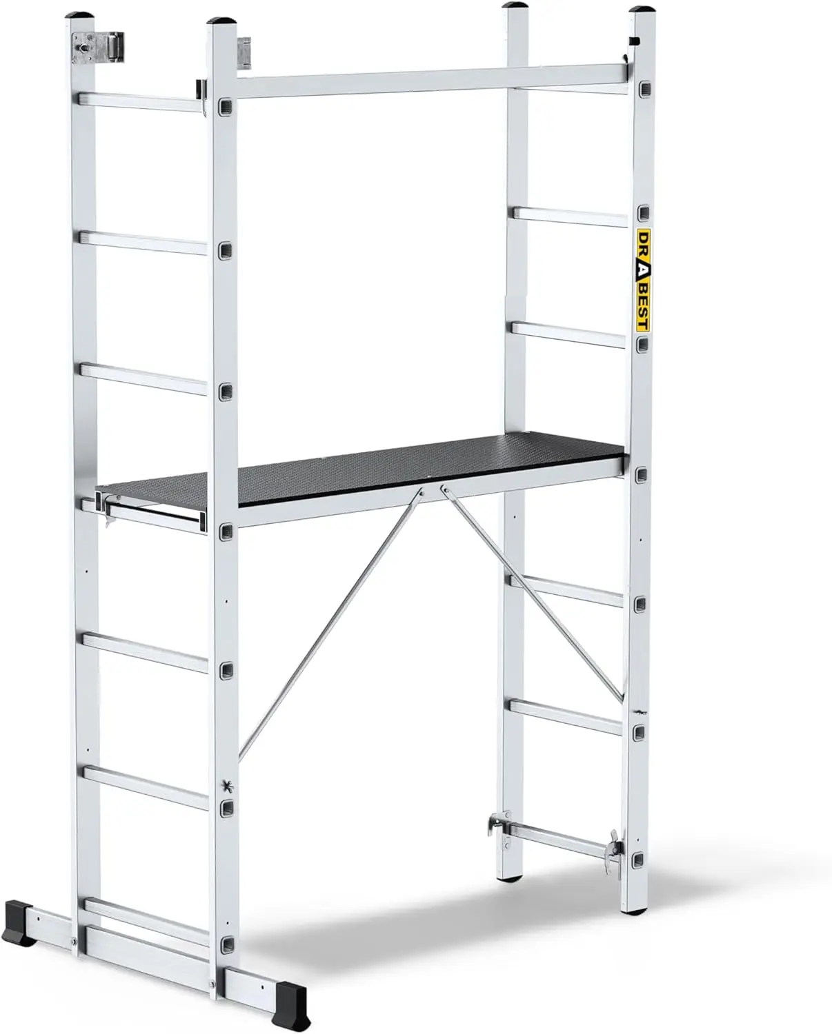 Scaletta pieghevole in alluminio, 2x7 gradini, altezza regolabile, multiuso con piattaforma da lavoro, per giardino e casa