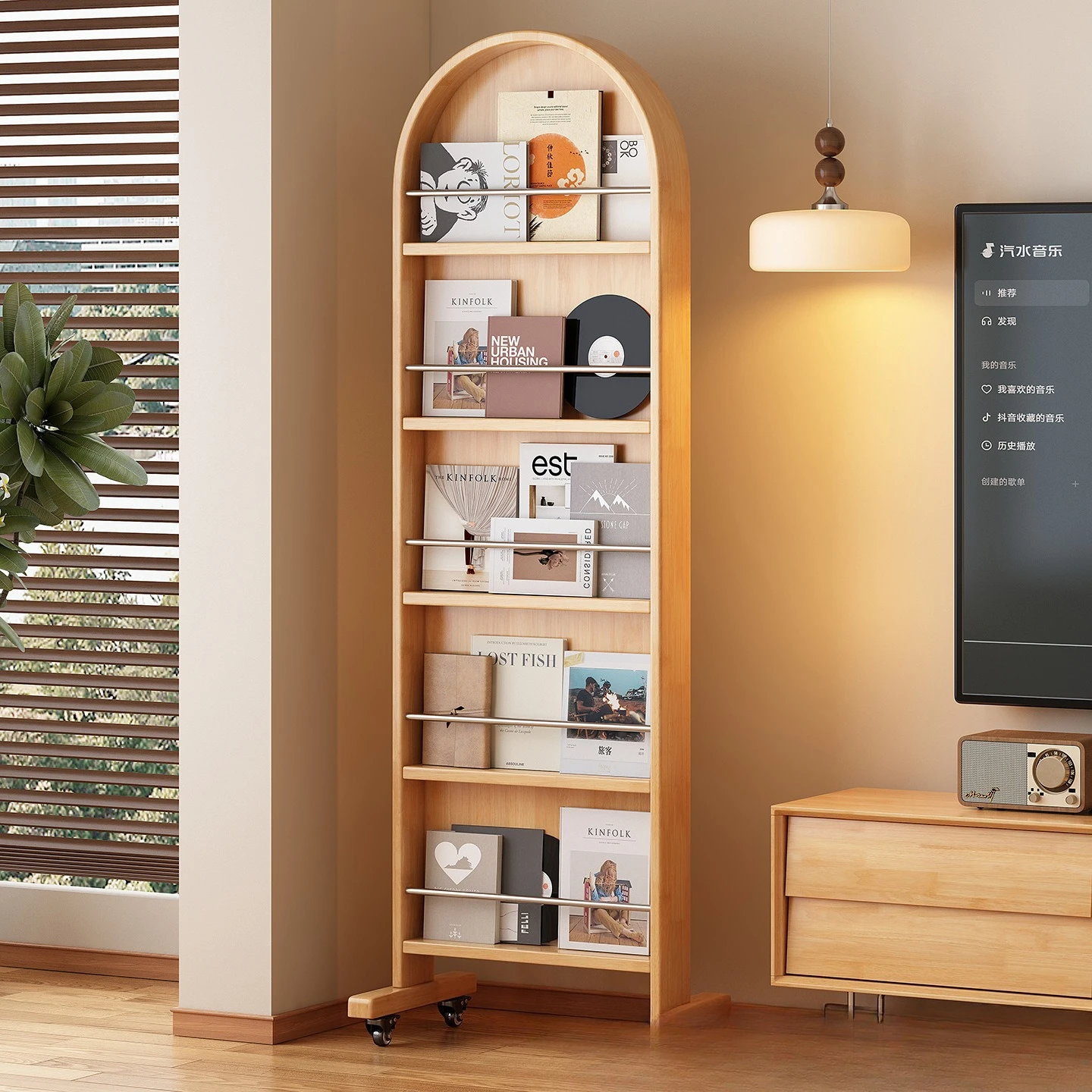 Vintage home removable rotating full-length mirror magazine bookshelf