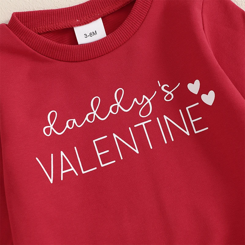 Conjuntos para el Día de San Valentín para bebé, niña y niño, sudadera de manga larga con estampado de letras y pantalones largos con patrón de corazón, conjuntos de primavera y otoño