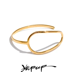 Yhpup Minimalist 316L Stainless Steel Hollow Cuff Open Bracelet Fashion Gift Polished Women Statement Chic Jewelry Waterproof