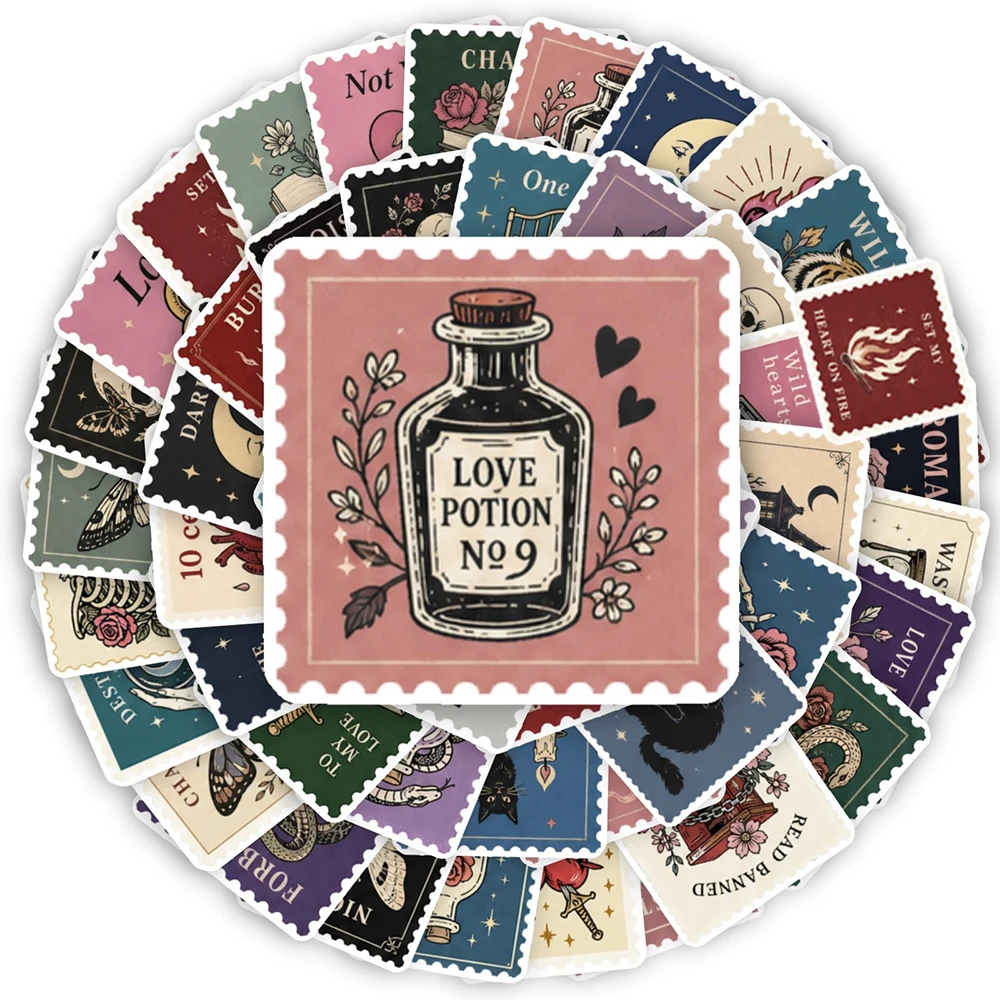10/30/50pcs Retro Gothic Stamp Style Aesthetic Stickers Cartoon Skull Crystal Ball Witch Sticker Phone Laptop Guitar Cool Decals