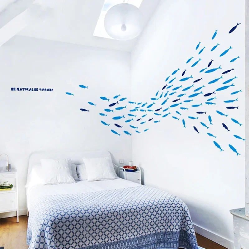 Ocean Fish Group Living Room Wall Stickers Bedroom Bed Creative Wall Stickers Bathtub Sliding Door Bathroom Decorative Stickers