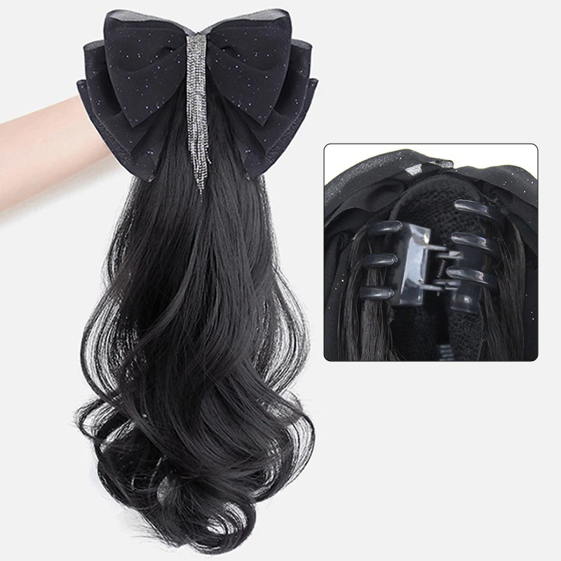 Tassel Bow Wig Ponytail Claw Clip Temperament Slightly Curly Hair Natural Heat-resistant Hair Accessories