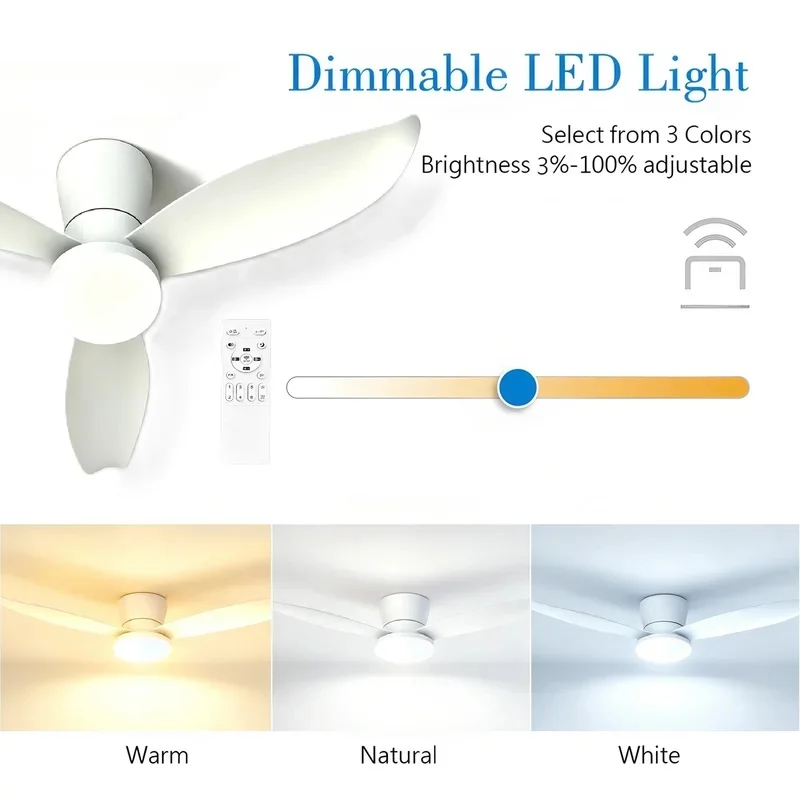 Modern Silent Ceiling Fan with LED Light Reversible Timer Control Kids Room LED Fan Lamp Bedroom 36 Inch/42 inch Electric Fans