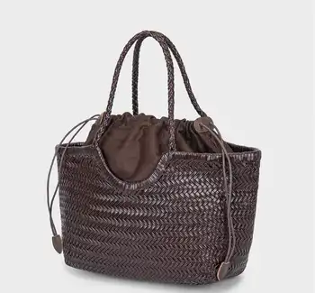 手工編織真皮休閒蔬菜籃包,內襯休閒編織袋,可肩背或腋下挎包 10 最佳銷售 真皮編織包 - №1