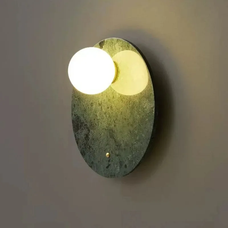 

Modern Oval Round Green White Natural Marble Wall Lights White Glass G9 Bulb Stone for Indoor Foyer Stairs Bedroom Dining Room