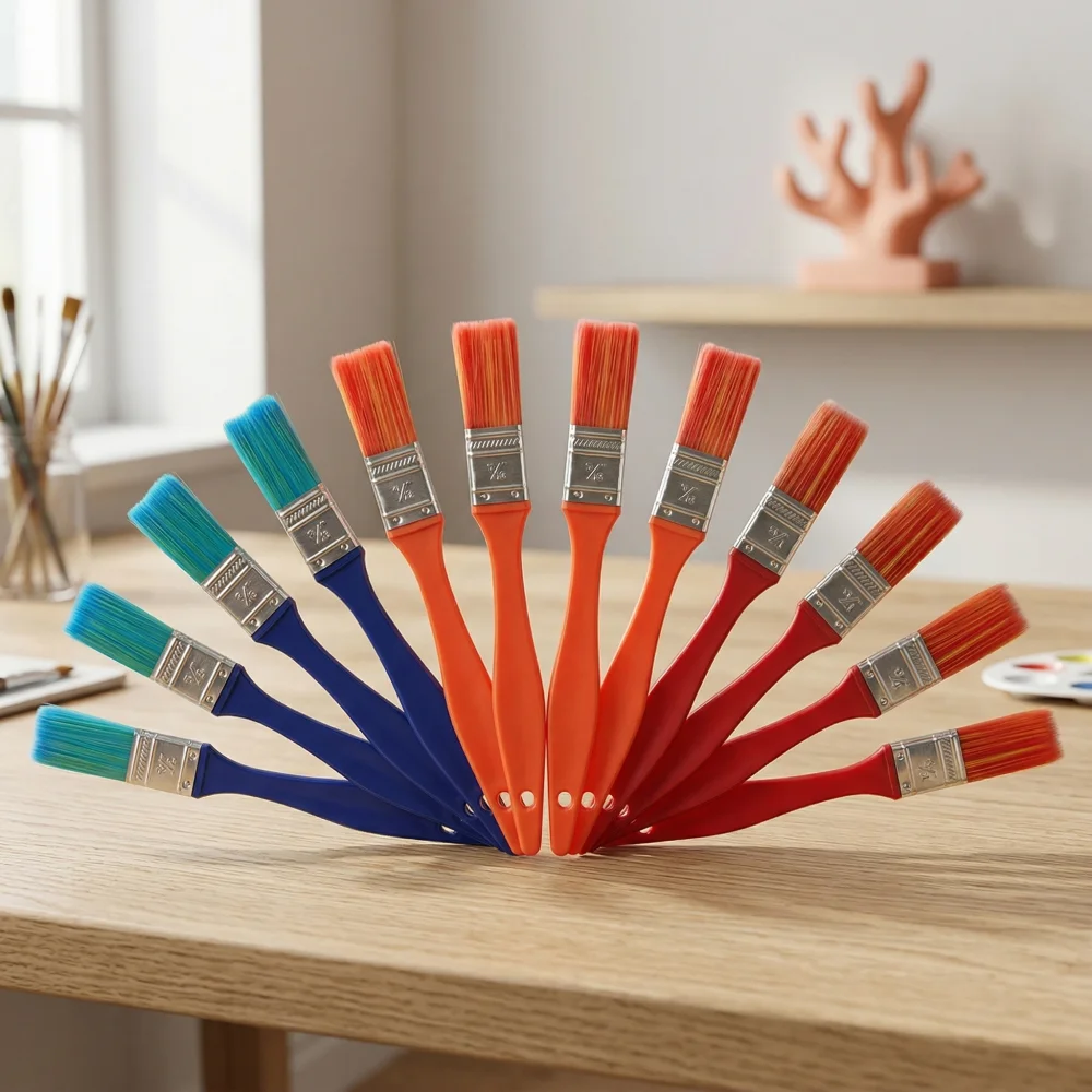 12Pcs Color-Coded Paint Brush Set, High Elasticity Nylon Bristle, Stainless Ferrule, Ergonomic Handle for DIY Canvas