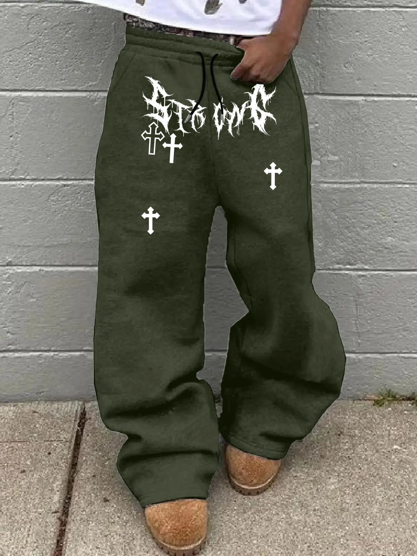 

Men's Street Fashion Cool Style Drawstring Waist Casual Pants Personalized Dark Letter Cross Print Daily Street Hip-hop Style