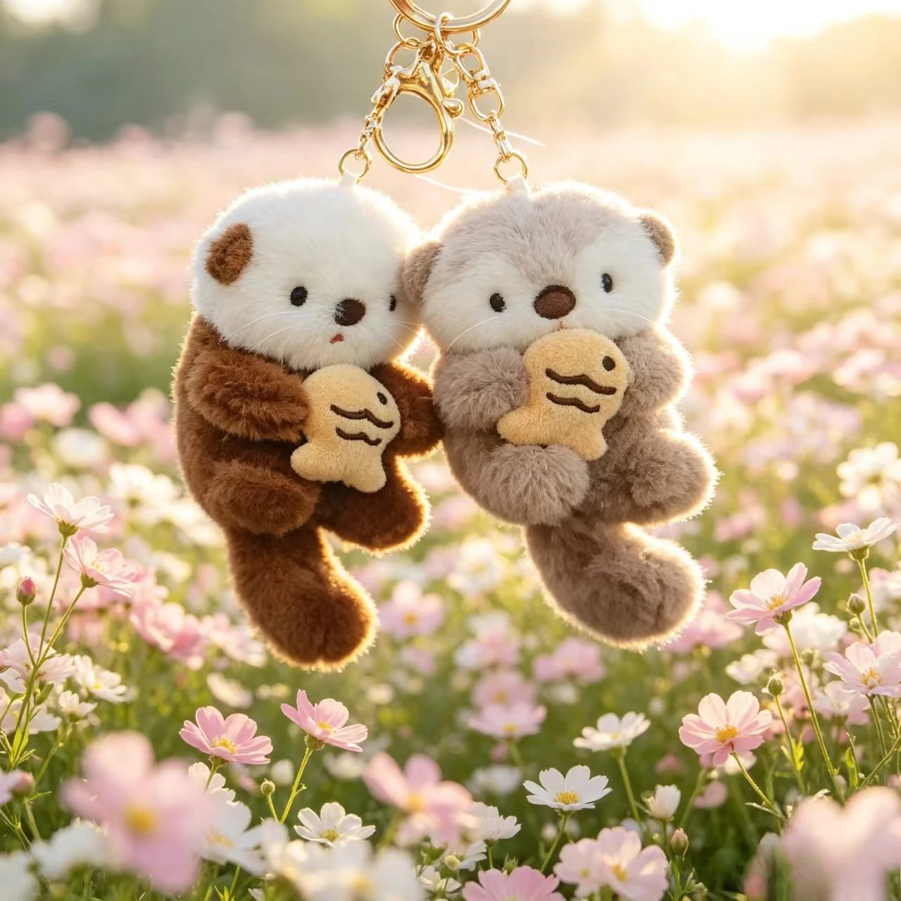 Cute Sea Otter Plush Keychain Fluffy Animal Bag Pendant
