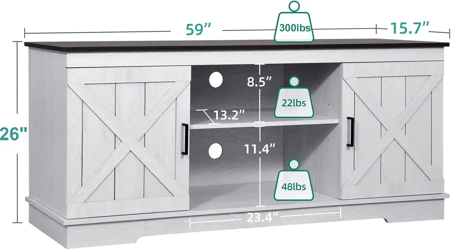 TV Stand for 65 Inch TV, Farmhouse Entertainment Center with Double Barn Doors and Storage Cabinets, Rustic TV Cabinet