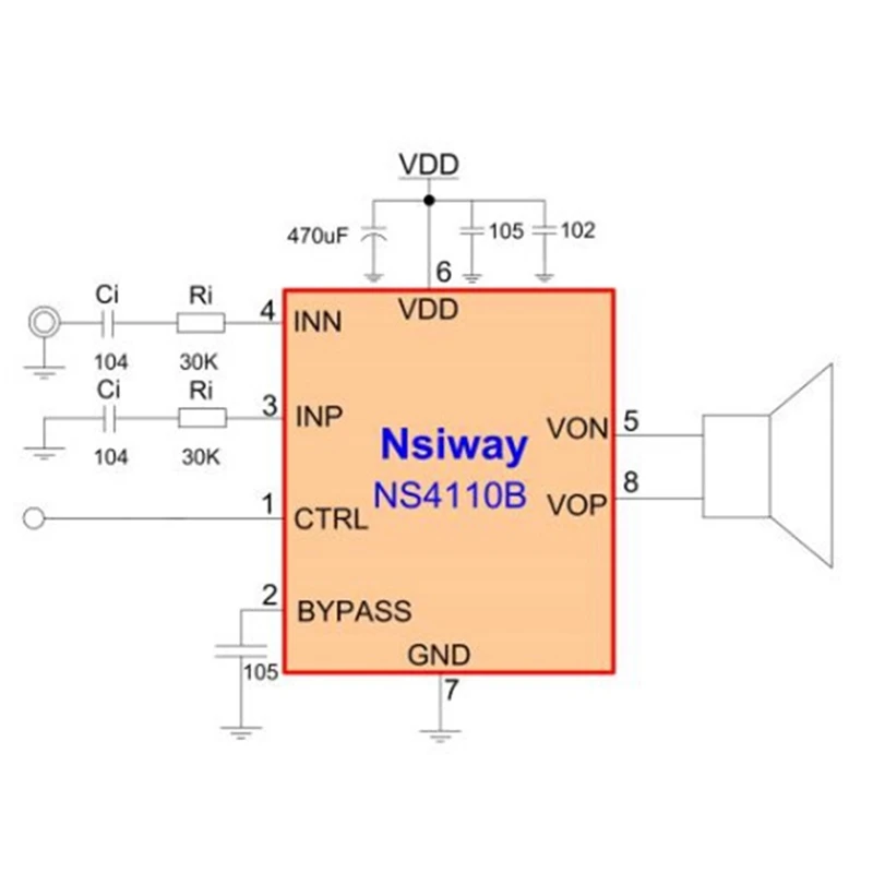 Differential Amplifier Board 2X18W Digital Class D/AB NS4110B Voltage 6-14V Audio Power Amplifier