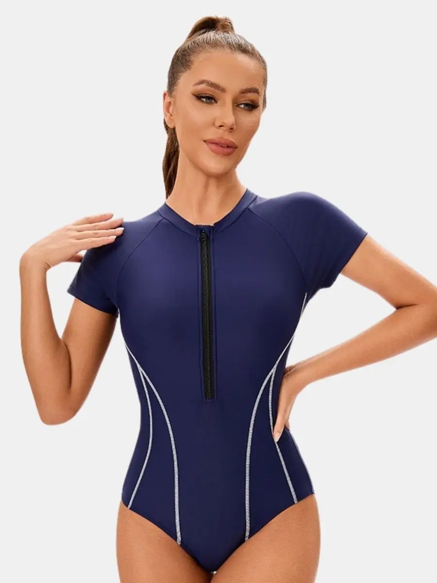 

Short Sleeve High Neck Bathing Suit Professional Training Swimwear Athletic One-piece Women Sports Swimsuit