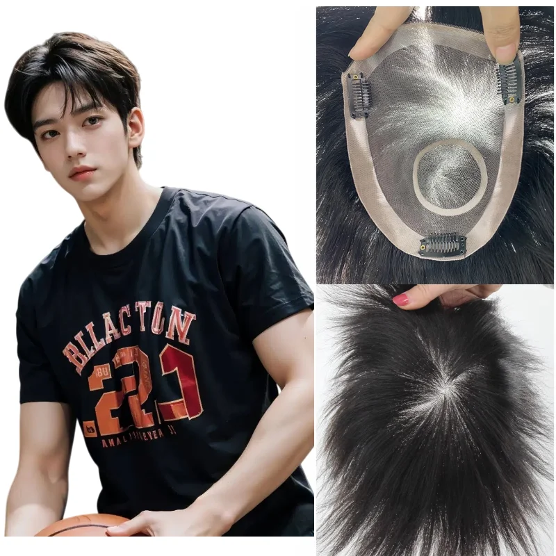 

100% Human Hair Men Toupee Mono Filament Base 6 Inch PU Border Lace Interior With Combs Hand Tied Construction Natural