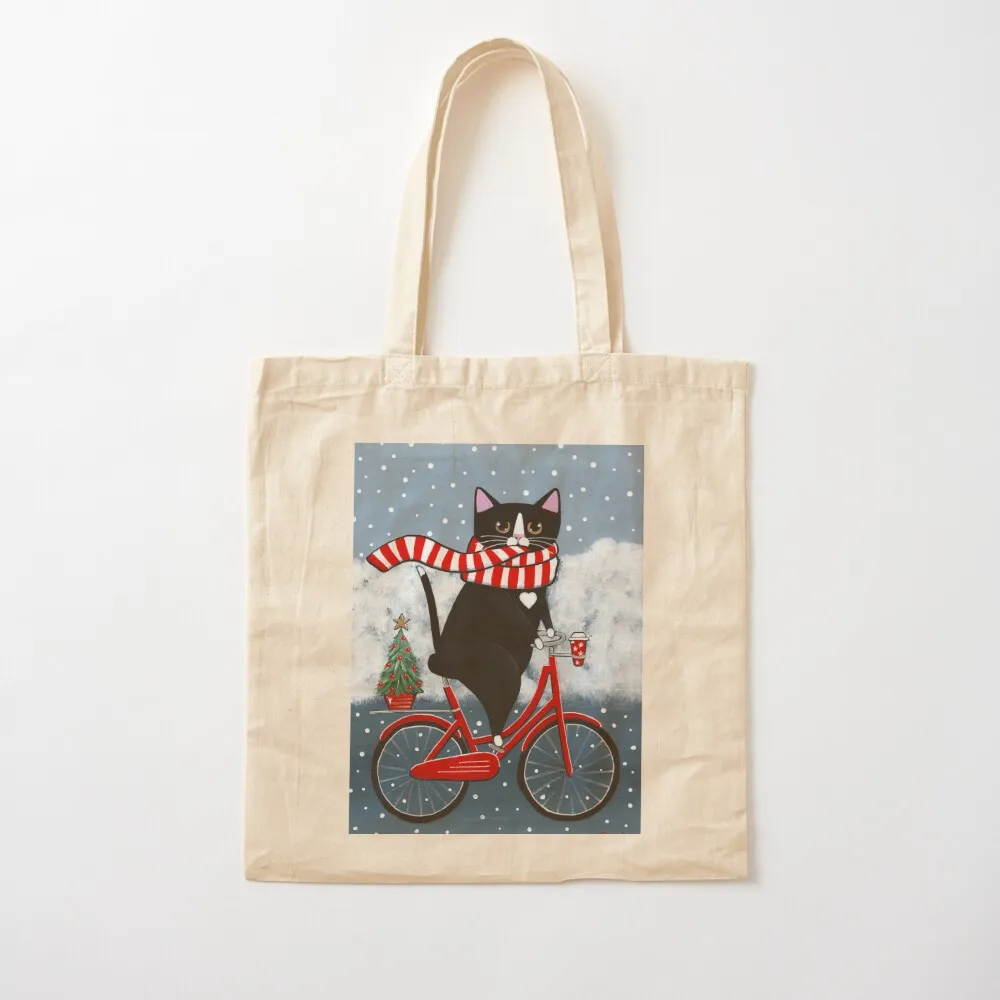 

Tuxedo Cat Winter Bicycle Ride Tote Bag women bag Canvas shoulder bag large tote shopping trolley Canvas Tote