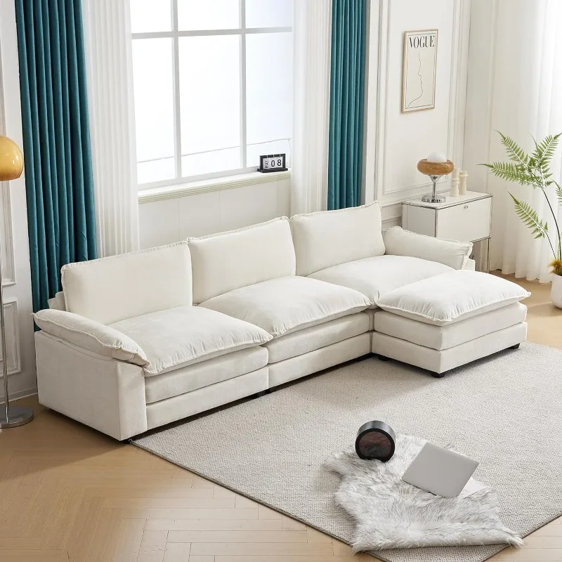 

Sectional Sofa Modern Deep 3-Seat Sofa Couch with Ottoman, Chenille Sofa Sleeper Comfy Upholstered Furniture