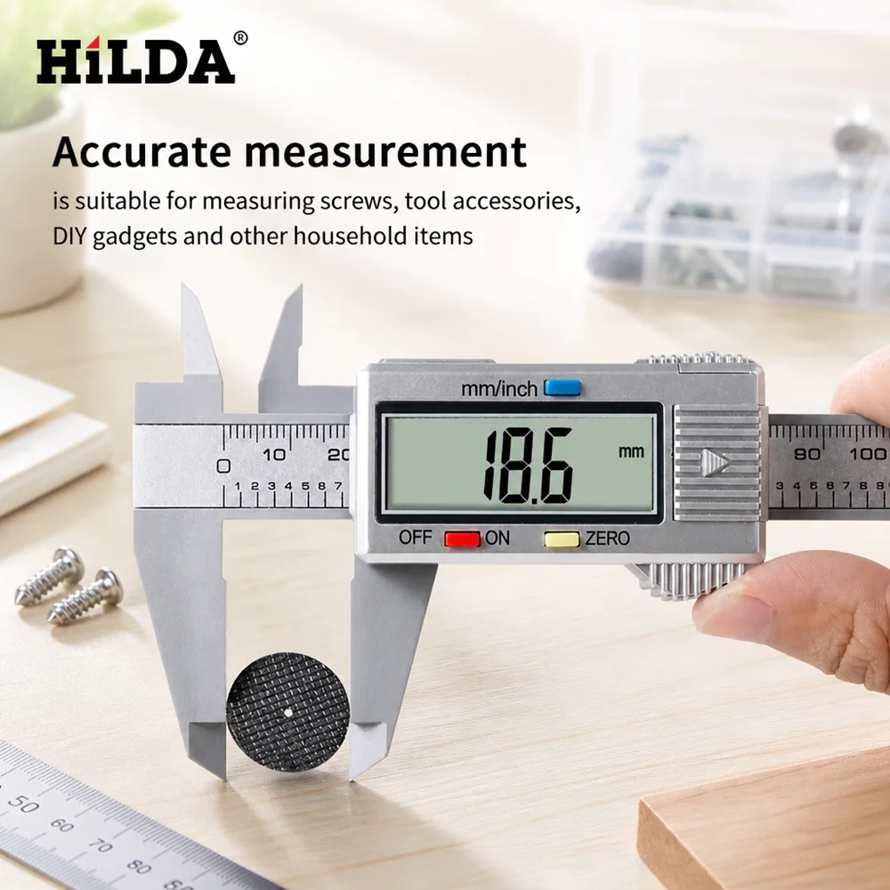 HILDA 150mm Electronic Digital Caliper Carbon Fibre Plastic Vernier Caliper High Precision LCD Micrometer Measuring Gauge Tool