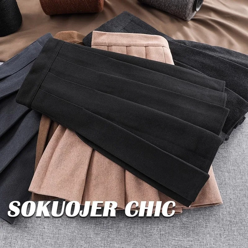 Women's Woolen Plaid Skirt Spring Autumn Winter High Waist Slimming School Style JK  Skirt Thickened plus Size A-Line Skirt