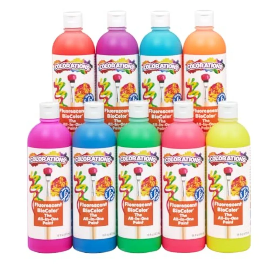 

Набор флуоресцентных красок BioColor, 16 унций, 9 цветов, моющиеся, нетоксичные, для школьного творчества