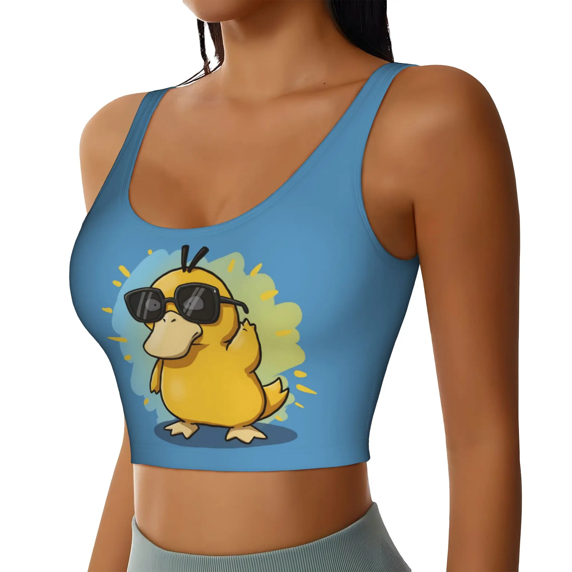 Custom P-Psyducks Workout Crop Tank Tops for Women Seamless Cute Duck Yoga Running Sports Bras