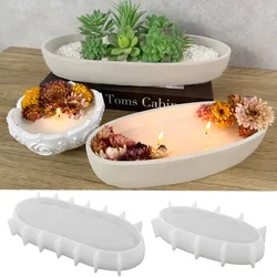 Concrete Oval Candle Jar Silicone Mold DIY Ship Shape Craft Flowerpot Making Plaster Cement Storage Box Casting Molds Home Decor
