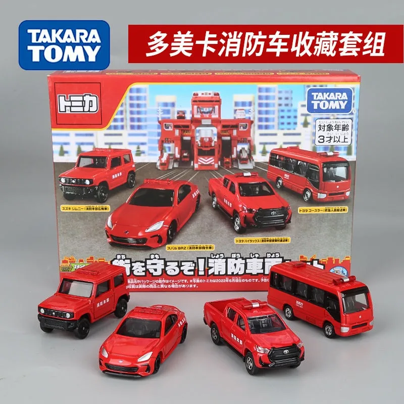 

TAKARA TOMY литой автомобиль, игрушечный комплект из 4 предметов, пожарная машина Toyota Subaru Suzuki, коллекционная модель, мини-автомобиль из сплава