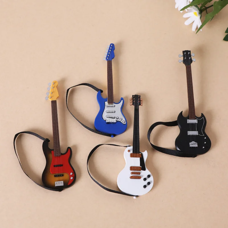 1:12 Scale Doll Musical Instruments Doll Accessories Photo Props Miniature Guitar Toy Brown Black Dollhouse Guitar Model