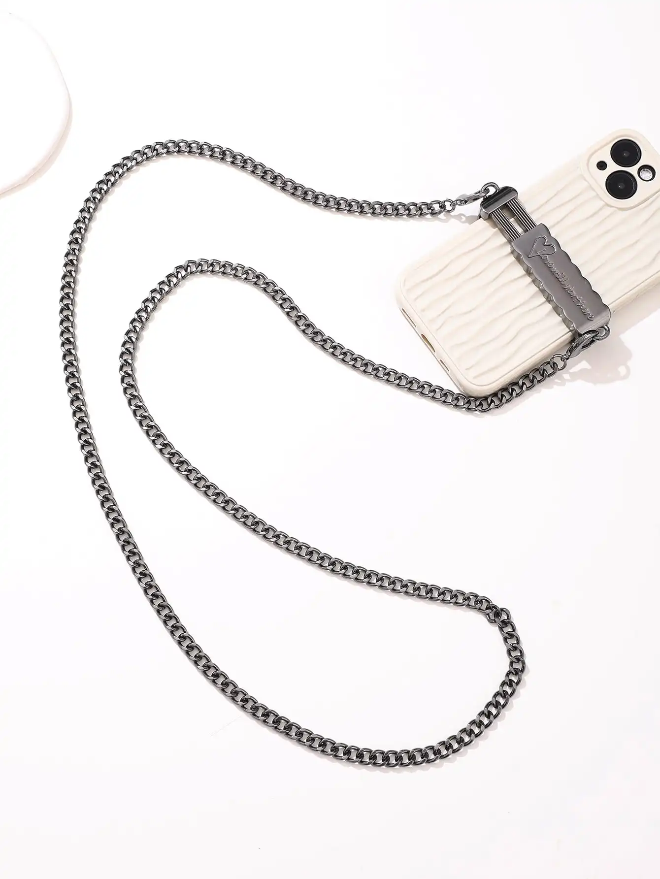 Black Love Clip With Lron Chain Pearl Chain Diagonal Cross Chain Phone Clip