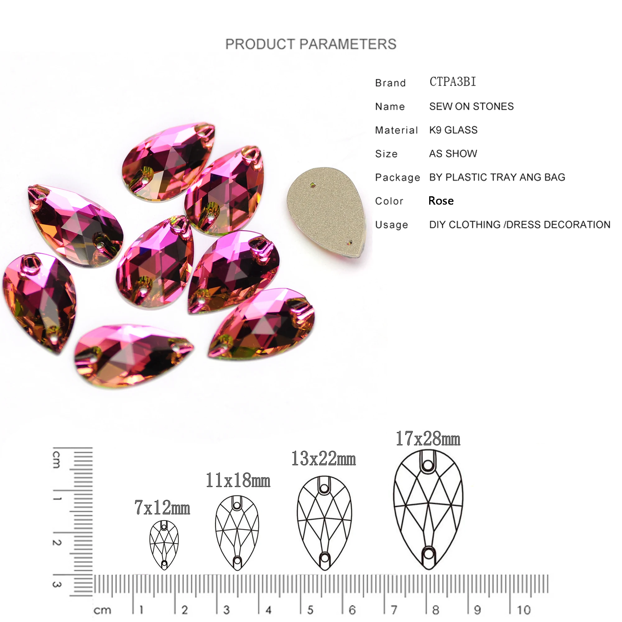 6A-Qualität Strass-Nähsteine, Tropfenförmige Aufnähsteine, Flache Perlen zur Dekoration von Kleidern, Taschen, Kleidungsstücken und Schuhen – Detail 4