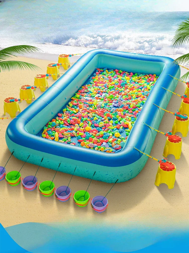 Outdoor fishing toy park square stall project large inflatable thickened magnetic fishing pool set