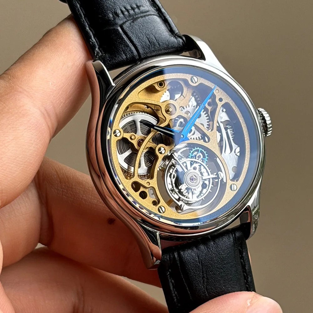 Reloj Merkur Skeleton Tourbillon, reloj de zafiro para hombre, reloj mecánico de lujo resistente al agua para hombre, reloj Masculino de 42mm