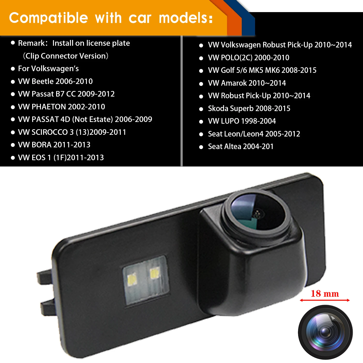 HD 720P Rear View Camera for Passat B7 CC Golf VI MK6 Magotan Bora Scirocco Beetie Seat Leon/Leon 4/Altea, Night Vision Camera