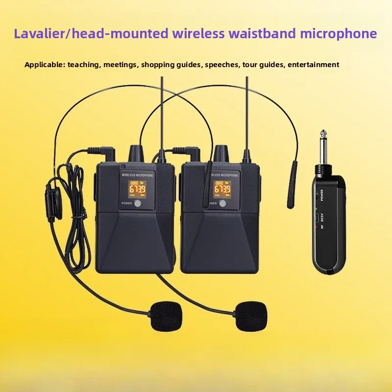 D300 UHF Wireless Headset/Lavalier Microphone Set 20-30M Range 50X2 Channels Rechargeable Receiver for Teacher/Tour Guide/Speech